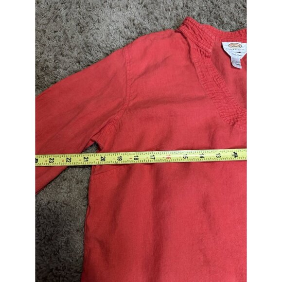 TALBOTS Red Irish Linen Vneck Popover Blouse Top Casual Basic Minimal Light L - Picture 7 of 7